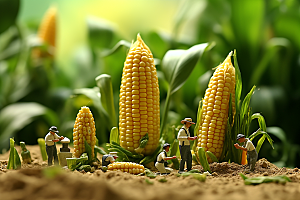 玉米生产立体微距小人