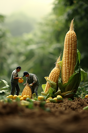 玉米生产蔬菜微距小人