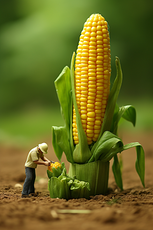 玉米蔬菜立体微距小人