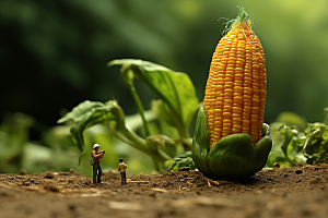 玉米采摘生产微距小人