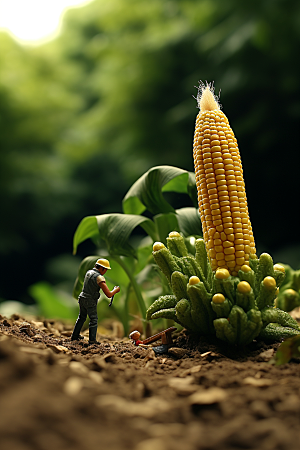 玉米蔬菜采摘微距小人