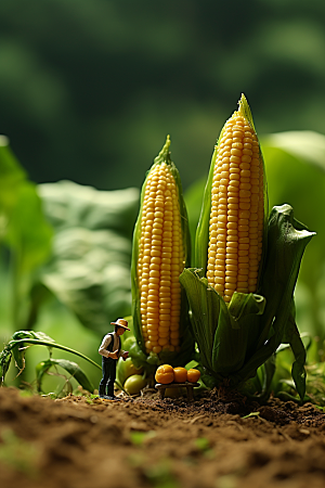 玉米农业种植微距小人