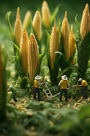 玉米生产采摘微距小人