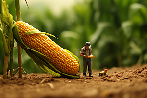 玉米蔬菜采摘微距小人