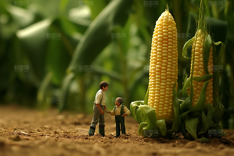 玉米蔬菜收获微距小人