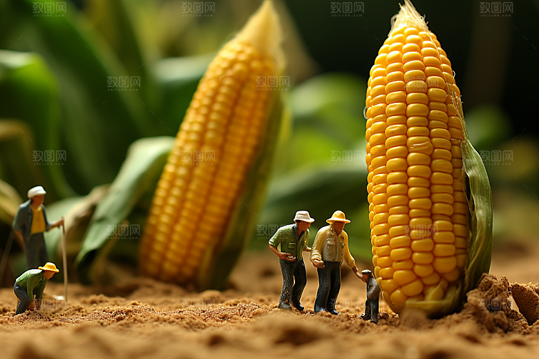 玉米蔬菜收获微距小人