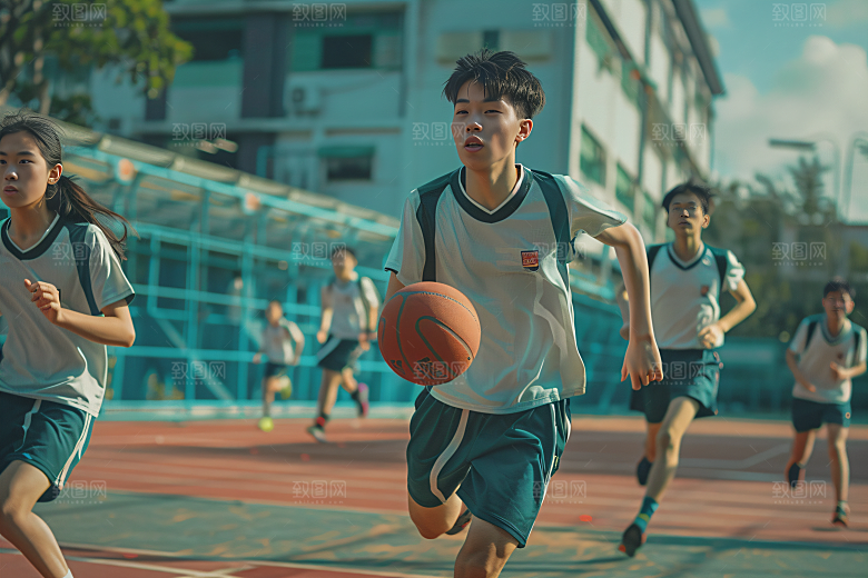 校园运动培训学生摄影图