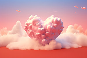 粉色爱心云朵七夕3D背景图
