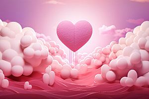 粉色爱心云朵情人节节日背景图