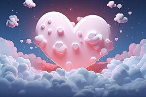 粉色爱心云朵浪漫情人节背景图