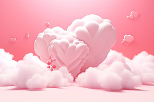 粉色爱心云朵甜蜜3D背景图