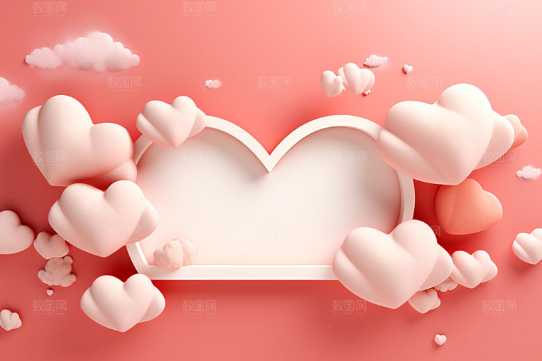 粉色爱心云朵3D甜蜜背景图
