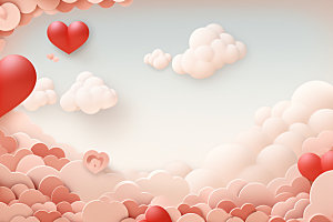粉色爱心云朵爱情3D背景图