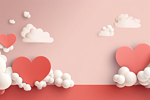 粉色爱心云朵甜蜜浪漫背景图