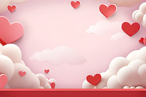 粉色爱心云朵浪漫立体背景图