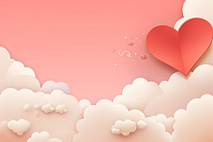 粉色爱心云朵情人节立体背景图