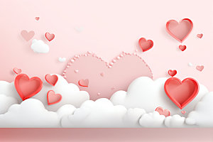 粉色爱心云朵立体爱情背景图