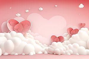 粉色爱心云朵节日爱情背景图