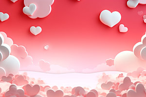 粉色爱心云朵节日3D背景图