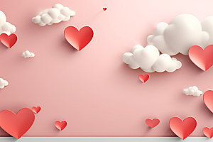 粉色爱心云朵3D情人节背景图
