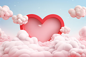 粉色爱心云朵节日情人节背景图