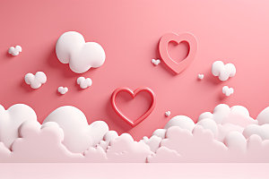 粉色爱心云朵立体浪漫背景图