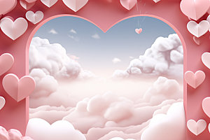 粉色爱心云朵爱情立体背景图