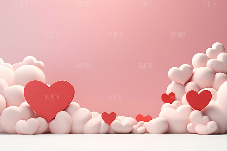 粉色爱心云朵立体3D背景图