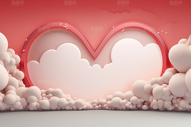 粉色爱心云朵3D爱情背景图