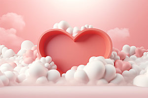 粉色爱心云朵3D爱情背景图