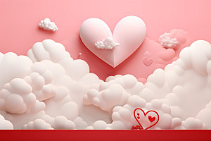 粉色爱心云朵立体情人节背景图