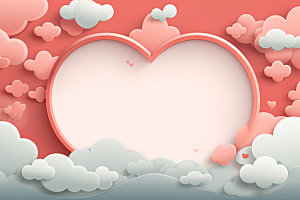粉色爱心云朵立体爱情背景图