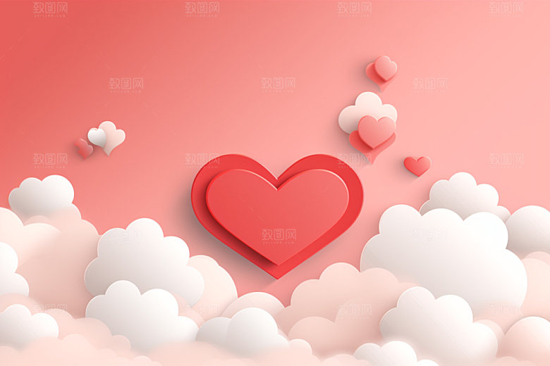 粉色爱心云朵节日爱情背景图