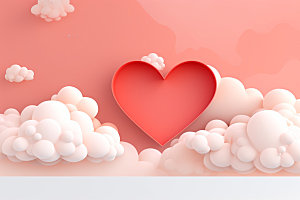 粉色爱心云朵3D情人节背景图