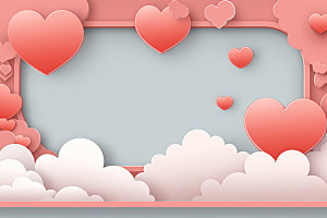 粉色爱心云朵浪漫情人节背景图