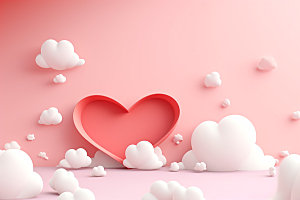 粉色爱心云朵情人节甜蜜背景图