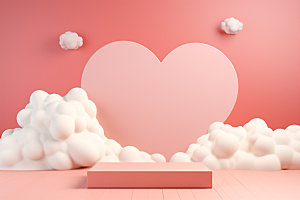 粉色爱心云朵立体节日背景图