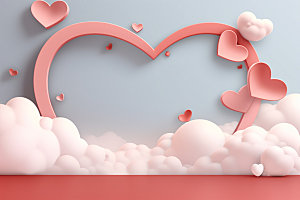 粉色爱心云朵节日立体背景图