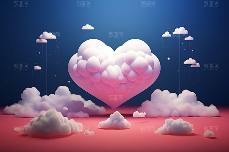 粉色爱心云朵3D立体背景图