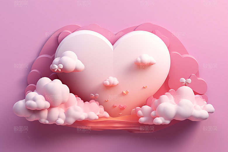 粉色爱心云朵3D爱情背景图