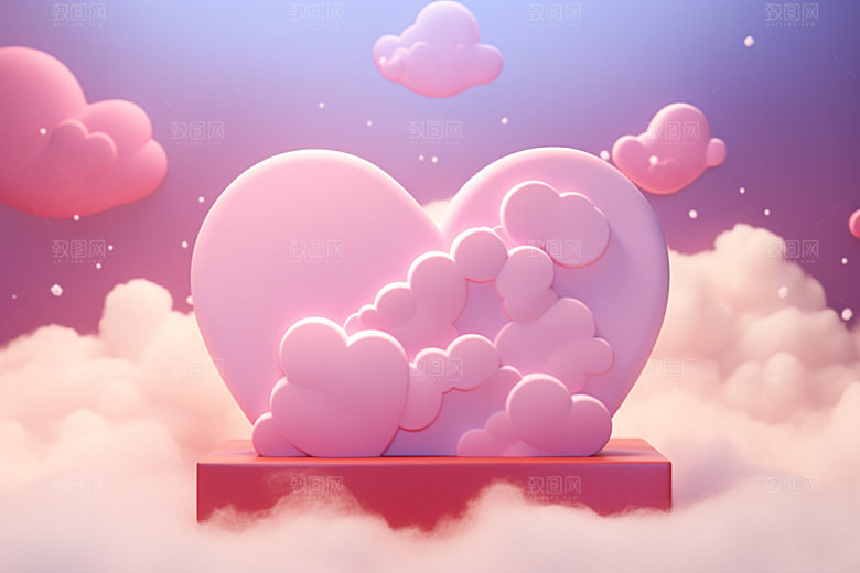 粉色爱心云朵3D七夕背景图