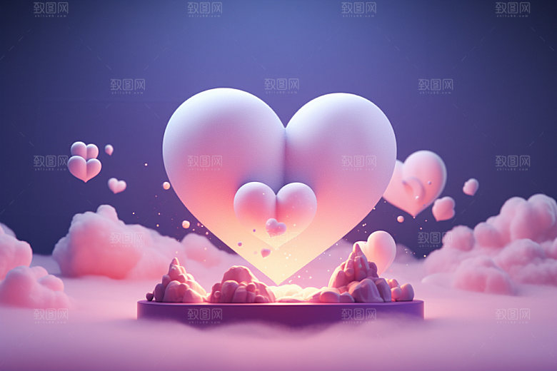 粉色爱心云朵甜蜜七夕背景图