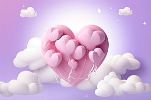 粉色爱心云朵浪漫爱情背景图