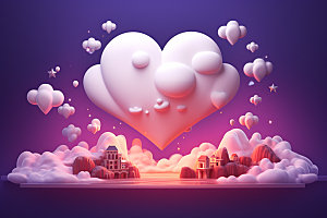 粉色爱心云朵情人节爱情背景图