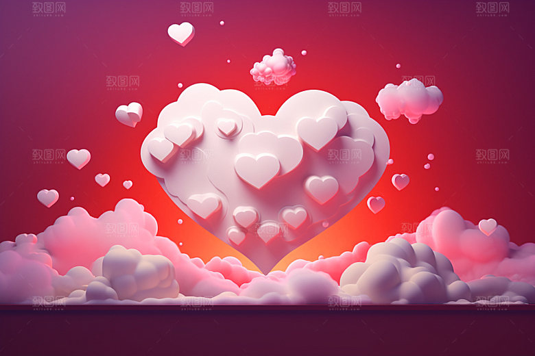 粉色爱心云朵甜蜜浪漫背景图