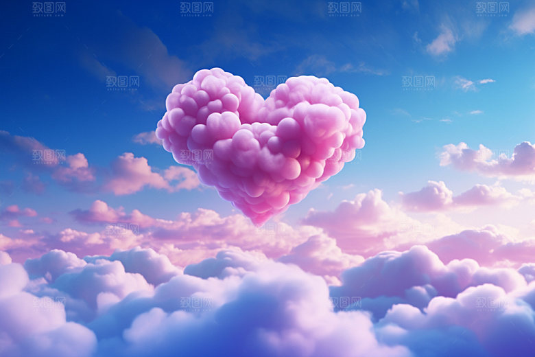 粉色爱心云朵甜蜜3D背景图
