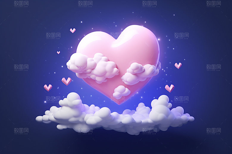 粉色爱心云朵甜蜜3D背景图