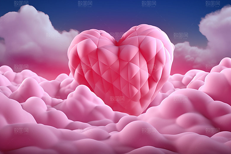 粉色爱心云朵浪漫七夕背景图
