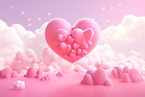 粉色爱心云朵节日立体背景图