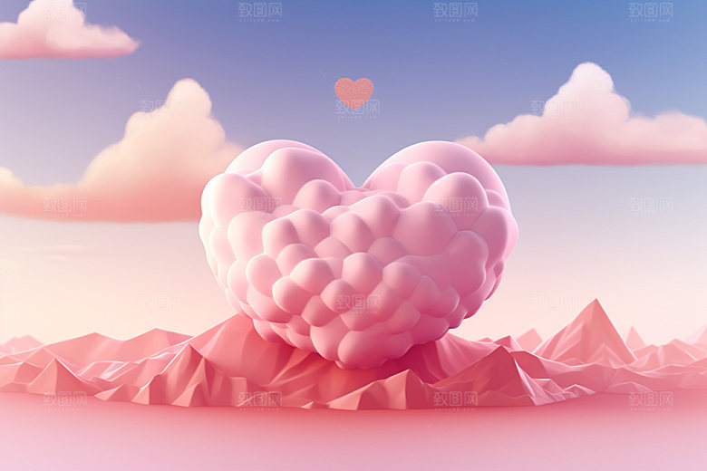 粉色爱心云朵七夕爱情背景图